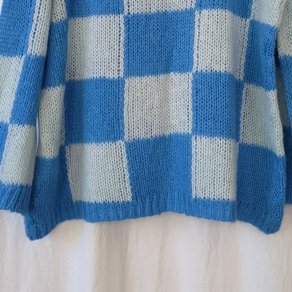 SSENSE Checker Board Blue Sweater Size Extra Large - Picture 16 of 17